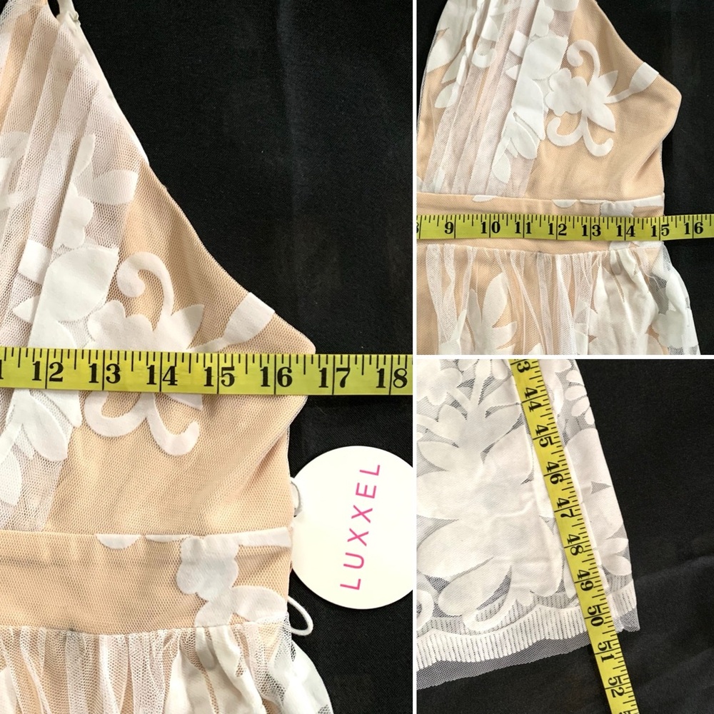 NWT maxi dress white floral velvet burnout deep V neckline crisscross back lined - Picture 9 of 13